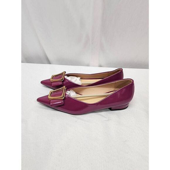 C.Paravano Size EU 39 US 8.5 Pointed Toe Buckle Bow Ballet Flats Vegan Leather - Picture 5 of 8